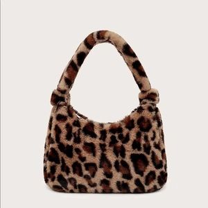 Leopard Faux Fur Baguette Bag